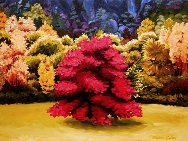 Red Maple Against Gold 48 x 36 Acrylic