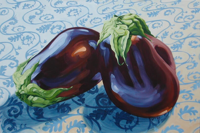 Eggplants On Cloth 72 x 48 Acrylic