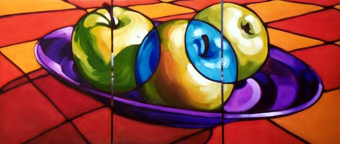 Tryptic Apples 3 x 24 x 30 Acrylic